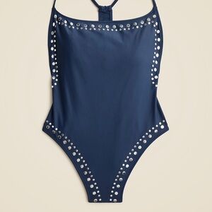 J Crew Studded Navy Racerback One-Piece Swimsuit NWT